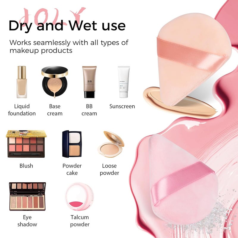 JOLY Triangle Powder Puff Face Makeup Sponge Beauty Blender Stocking Stuffers Puffs for Women apply Loose Powder and Foundation (6Pcs_Pink+6Pcs_Beige) - Image 3